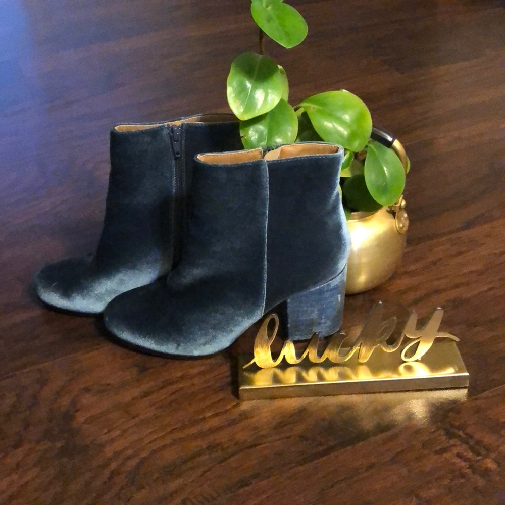 Cornstarch Blue Faux Velvet Ankle Boots